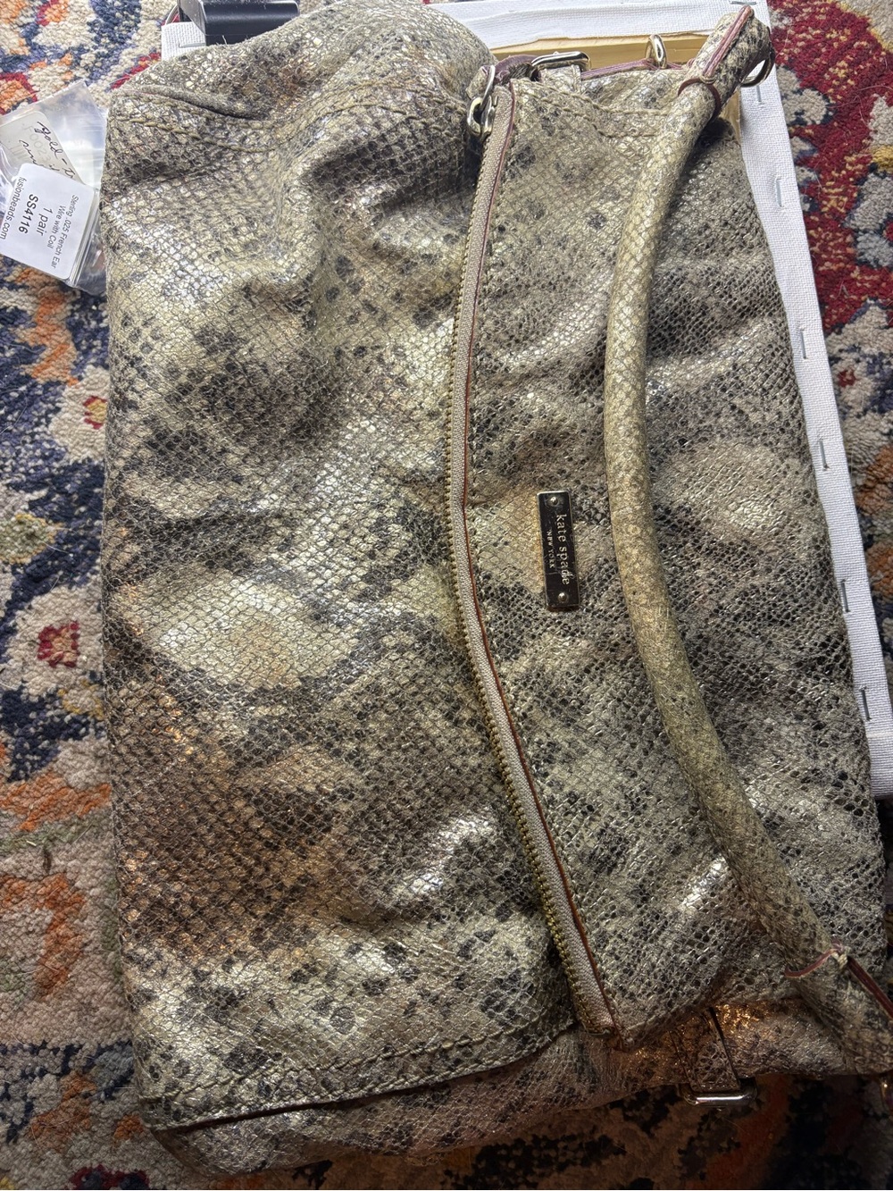 kate spade metallic gold snake-print shoulder bag
